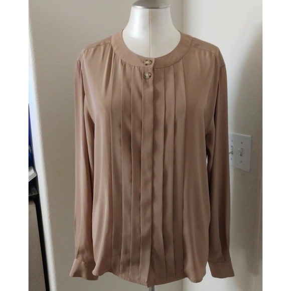 JENNIFER MOORE PLEATED LONG SLEEVE BLOUSE SZ 10 - Picture 2 of 9
